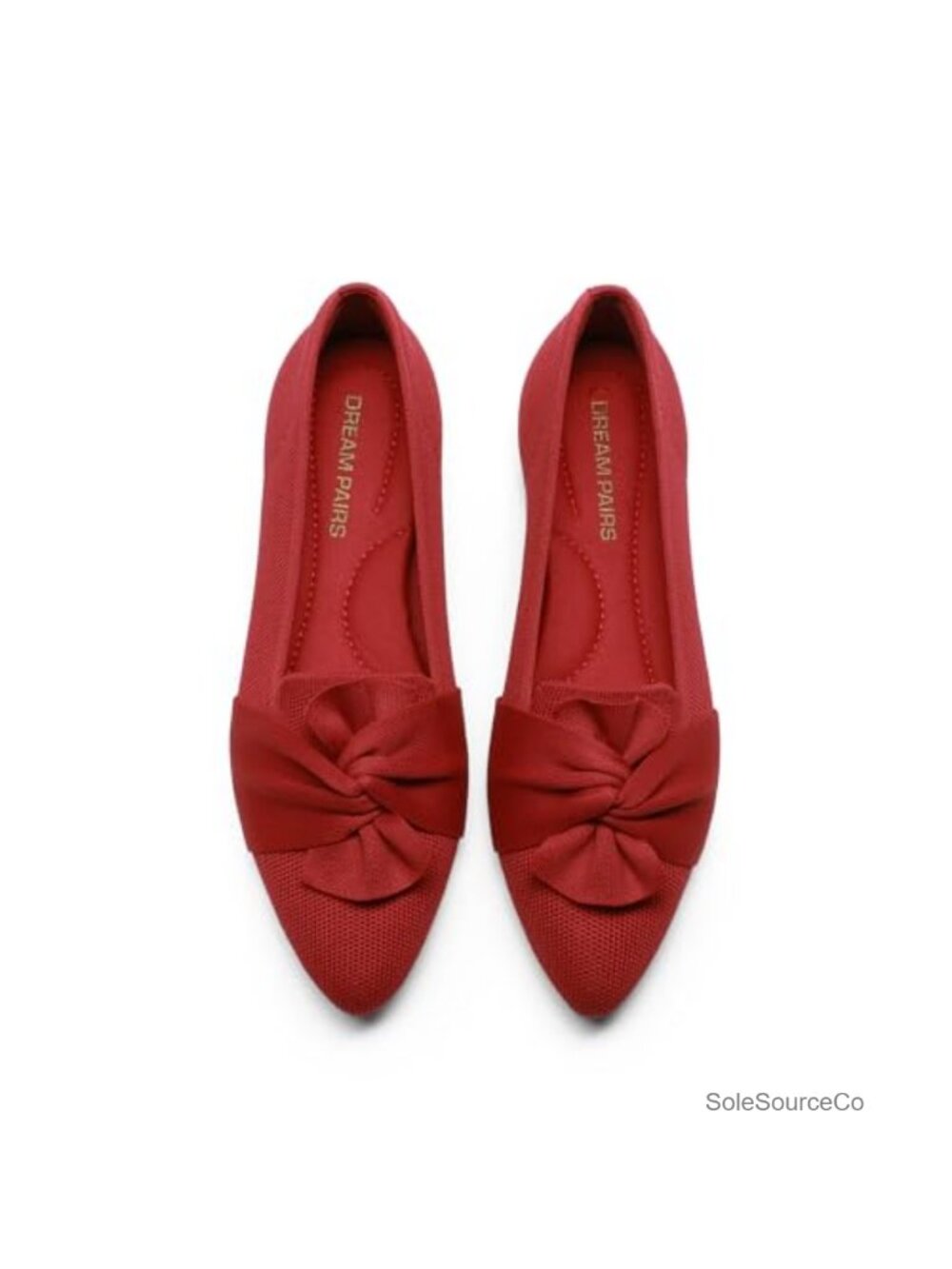 Women's Pointed Toe Ballet Flats with Bow, Knit Upper, Foldable Travel Design